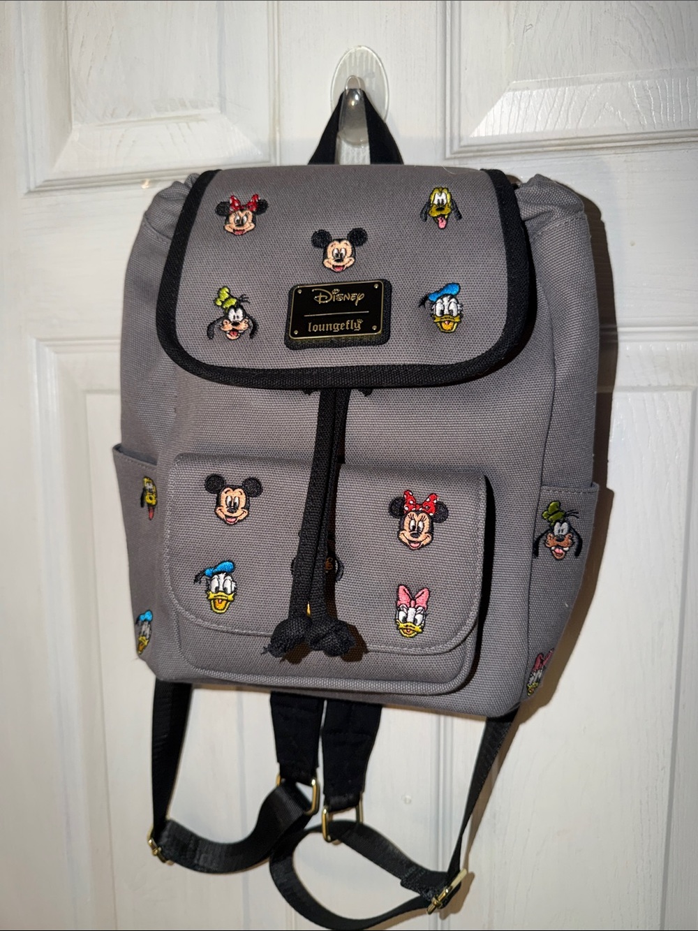 Disney Loungefly Gray Backpack with Embroidered Mickey & Friends